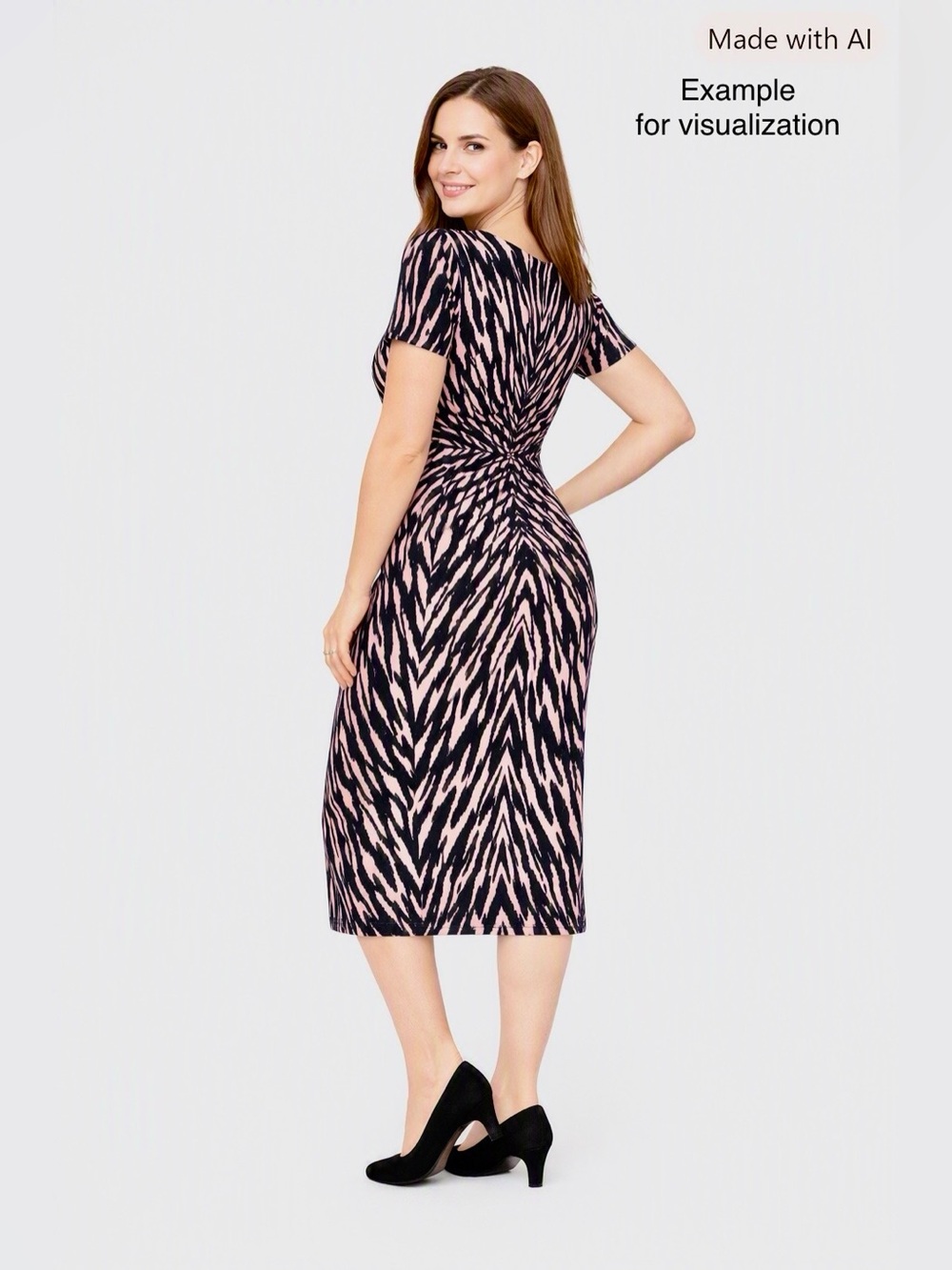Zebra Animal Print Midi Dress Pink Black US 12